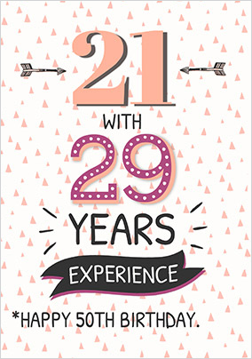 21 with 29 Years Experience 50th Birthday Card Promo