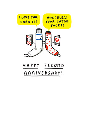 Bless your Cotton socks 2nd Anniversary Card