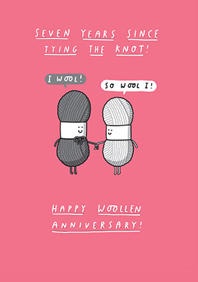 7 Years Cute Woollen Anniversary Card