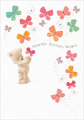Birthday Wishes Bear and Butterflies Card