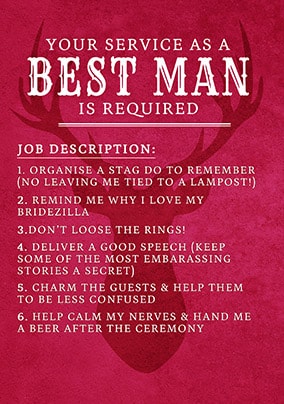 Best Man Required Personalised Wedding Card