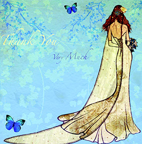 Wedding Thank You Card - Wedding Gown Blue