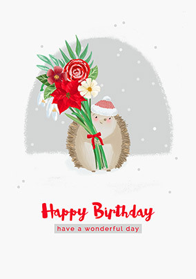 Festive Birthday Hedgehog Personalised Card