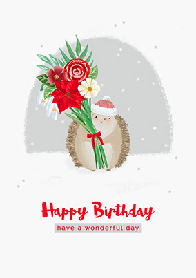 Festive Birthday Hedgehog Personalised Card