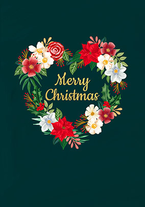 Merry Christmas Floral Heart Card