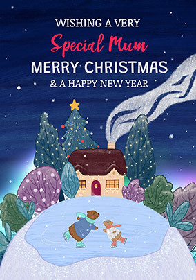 Special Mum Skating Bears Cute Christmas Card