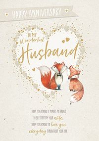 Tap to view Fox Love Husband Anniversary Verse Card