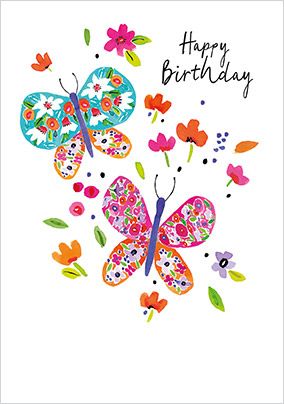 Photo of Butterflies and Flowers Birthday Card