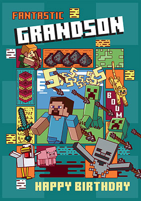 Minecraft Grandson Birthday Card