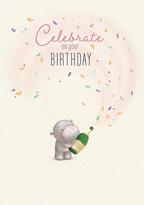 Photo of Hip Hip Hippo Champagne Birthday Card