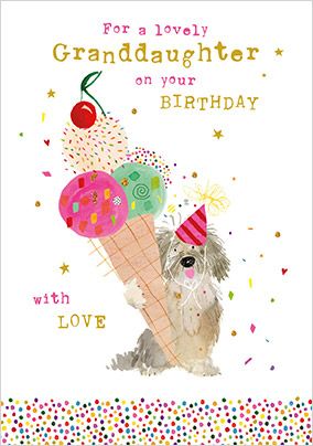 Photo of Dog With Ice Cream Granddaughter Birthday Card