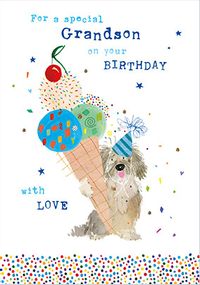 Tap to view Dog With Ice Cream Grandson Birthday Card