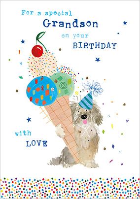 Photo of Dog With Ice Cream Grandson Birthday Card