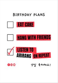 Tap to view BTS Arirang Birthday Plans Checklist Card