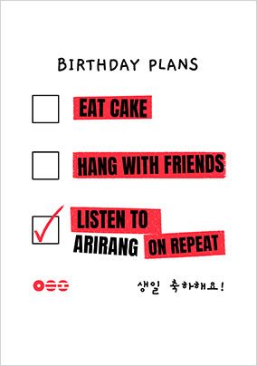 Photo of BTS Arirang Birthday Plans Checklist Card