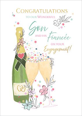 Photo of Son and Fiance Champagne Celebration Engagement Card