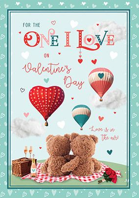 Photo of Barley Bear One I Love Hot-Air Balloons Valentine's Day Card