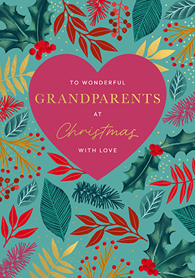 Poinsettia Print Grandparents Christmas Card
