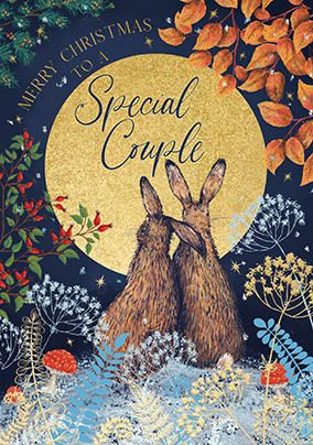 Photo of Hares in Woodland Night Couple Christmas Card