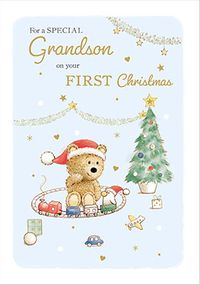 Tap to view Barley Bear Grandson First Christmas Card