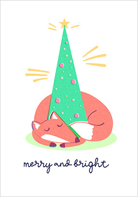 Merry & Bright Cute Fox Christmas Card