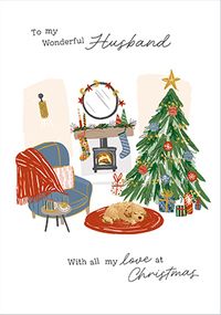 Tap to view Wonderful Husband Cosy Living Room Christmas Card