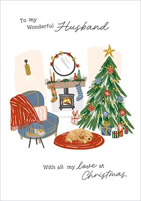 Photo of Wonderful Husband Cosy Living Room Christmas Card