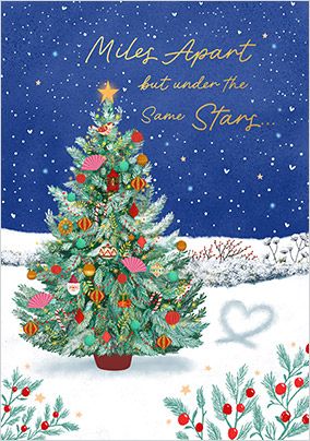 Photo of Whimsical Night Time Christmas Tree Miles Apart Card