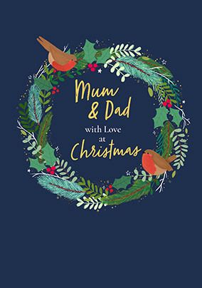 Photo of Robin Wreath Mum & Dad Christmas Card