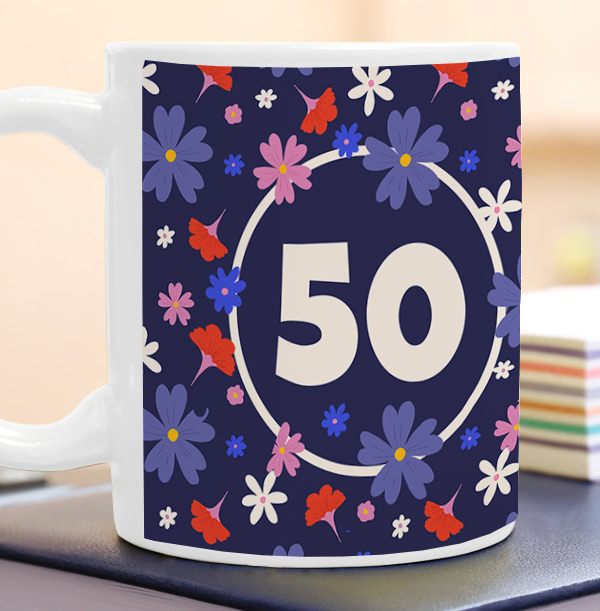 Floral Burst 50th Birthday Mug