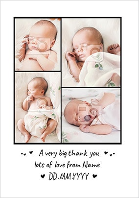 Thank You New Baby Personalised 4 Photo Card