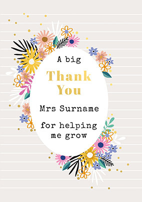 Floral Thank You Teacher Personalised Card