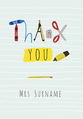 Thank You Teacher Stationery Personalised Card