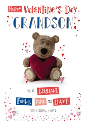 Barley Bear Grandson Valentine's Personalised Card