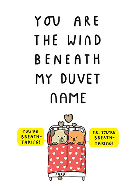 The Wind Beneath My Duvet Personalised Valentine's Card