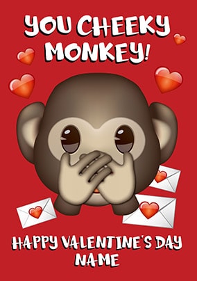 Cheeky Monkey Emoji Personalised Valentines Card