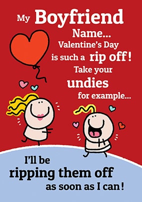 Boyfriend Undies Personalised Valentines Card