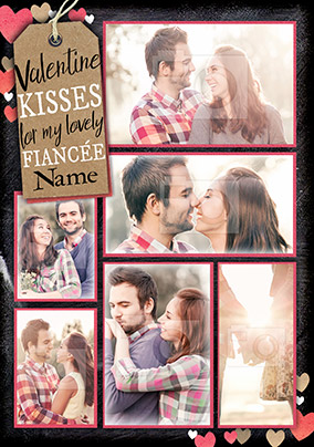 Fiancée Valentine's Day Multi Photo Upload Card - Black & Gold