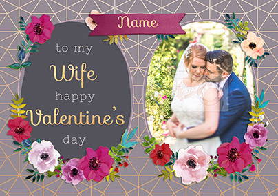 Wife Valentine's Day Photo Upload Card - Neon Blush