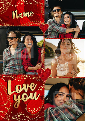 Love You Red and Gold Multi Photo Card