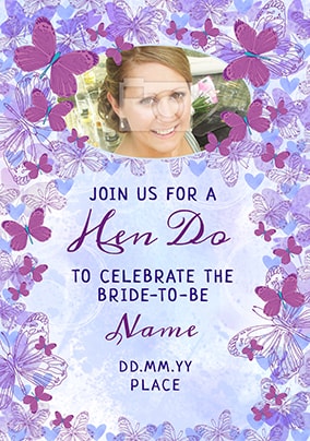 Flutterby Photo Upload Hen Do Card - Invite
