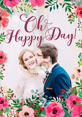 Neon Blush - Photo Upload Oh Happy Day Wedding Card