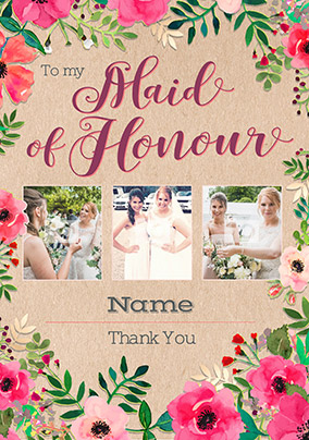 Neon Blush - Multi Photo Maid of Honour Thanks Wedding Card