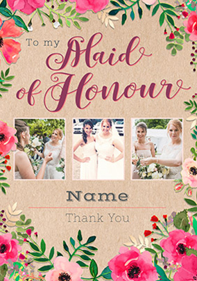 Neon Blush - Multi Photo Upload Maid of Honour Thank You Card