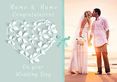 Paper Rose - Wedding Card Photo Upload Turquoise