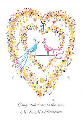 Paper Rose - Wedding Card Birds & Floral Heart