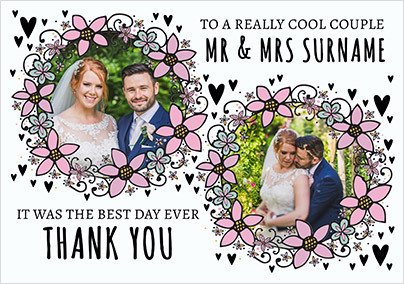 Rhapsody - Wedding Thank You Card Multi Photo Upload Floral Wreaths