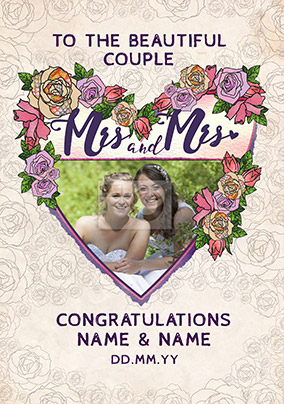 Rosa Photo Upload Congratulations Mrs & Mrs Card