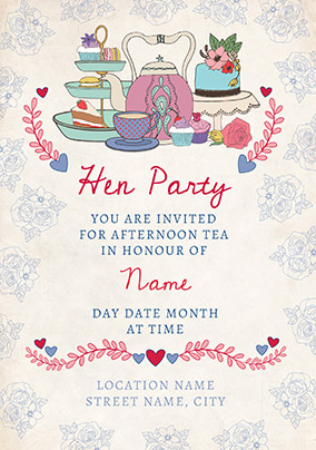 Tea Party Personalised Hen Party Invitation Card