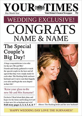 Spoof Newspaper - Wedding Congrats